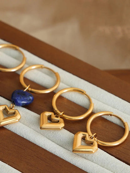 Heart Shape Lapis Lazuli Dangle Earrings