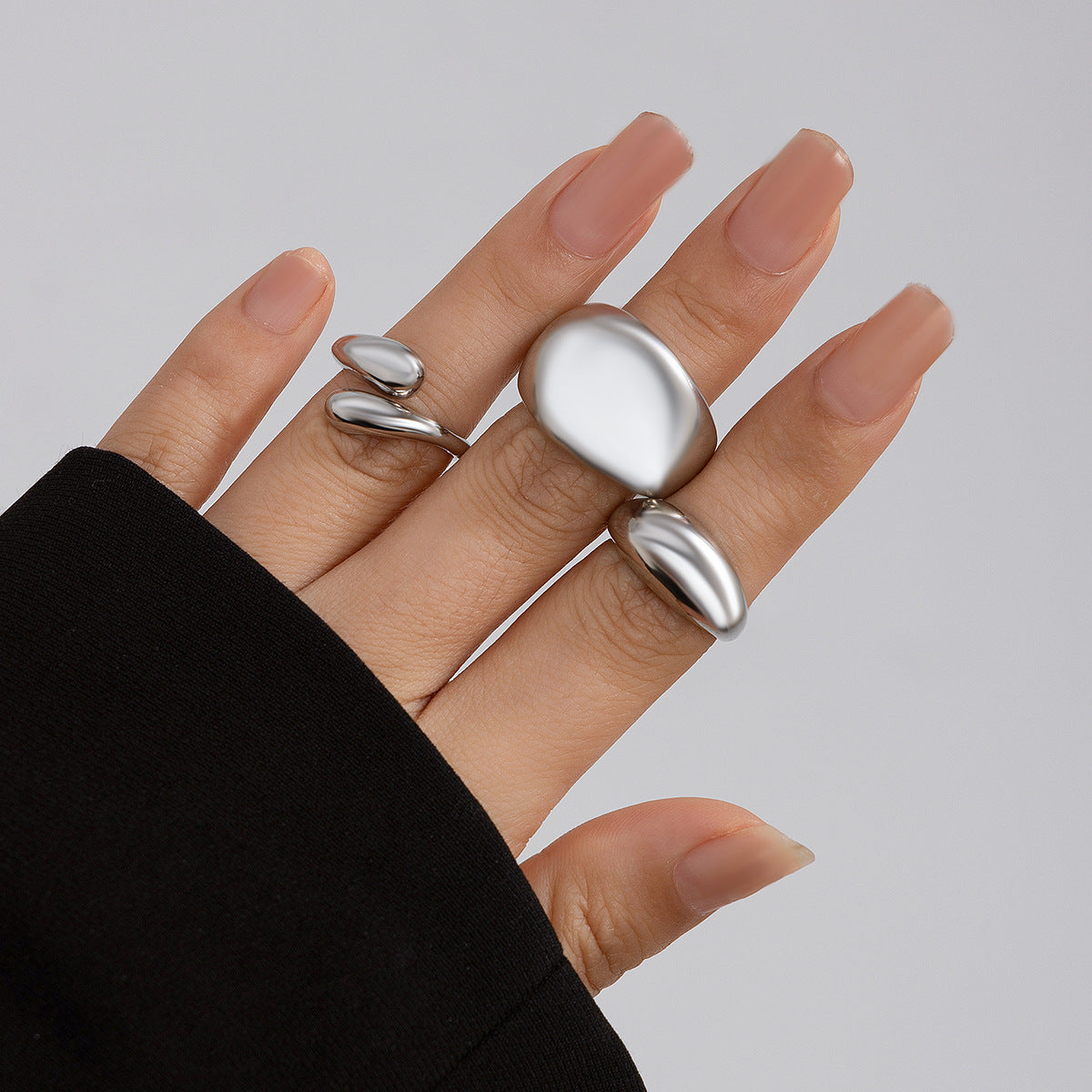 Geometric Ring, niche open mouth ring, index finger ring, lava metal wind curved ring