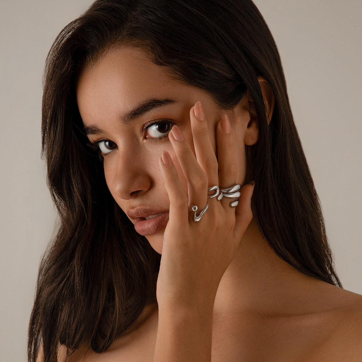 Geometric Ring, niche open mouth ring, index finger ring, lava metal wind curved ring