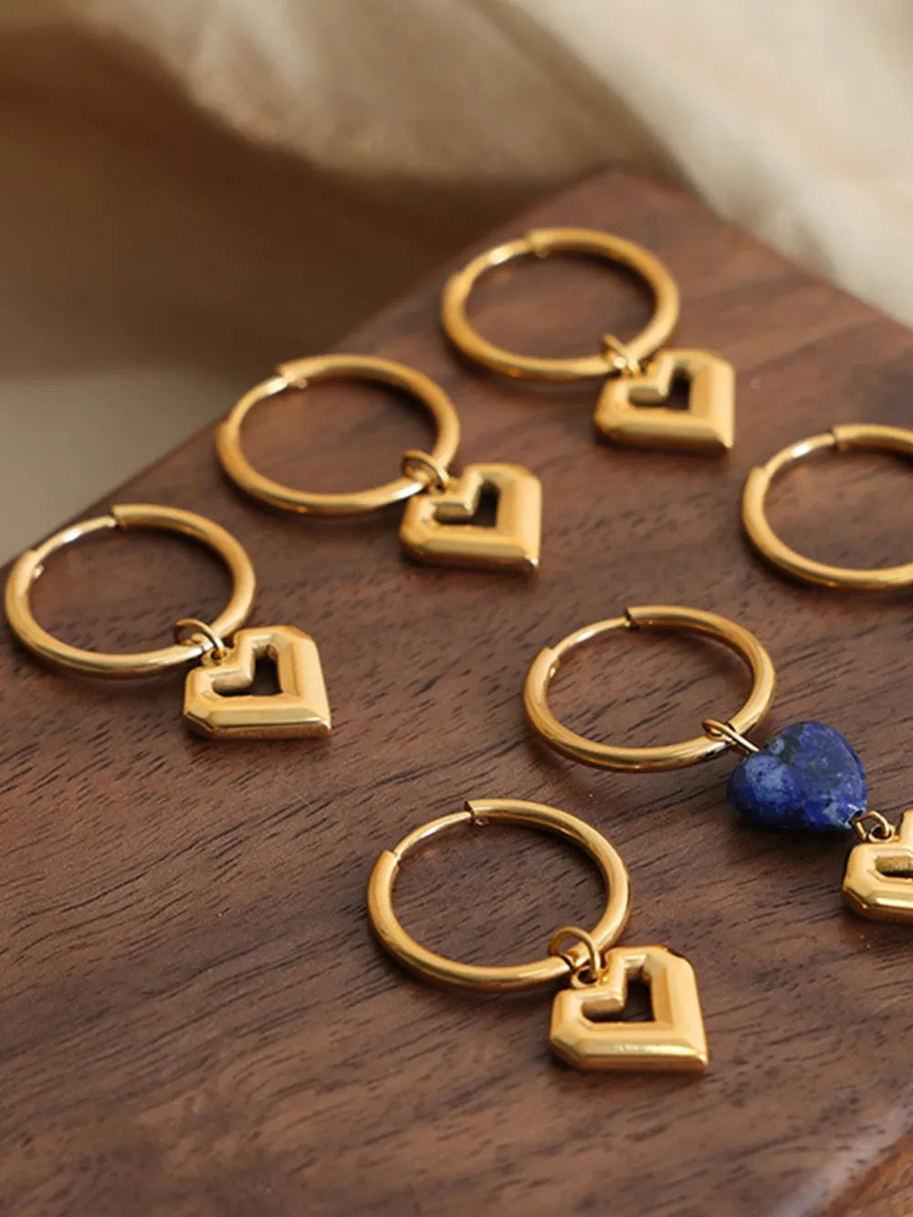 Heart Shape Lapis Lazuli Dangle Earrings